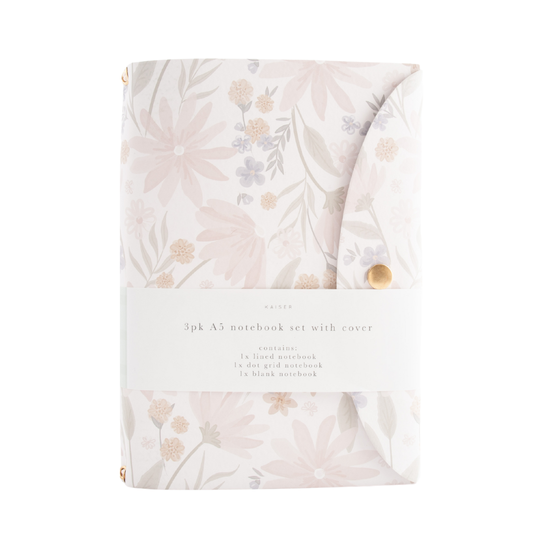 3Pk A5 Notebook With Cover Set - Blushing Floral